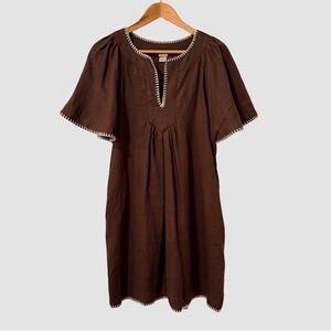 Magasconi Brown Linen Short Flutter Sleeve V-Neck Lined Dress M ($189)